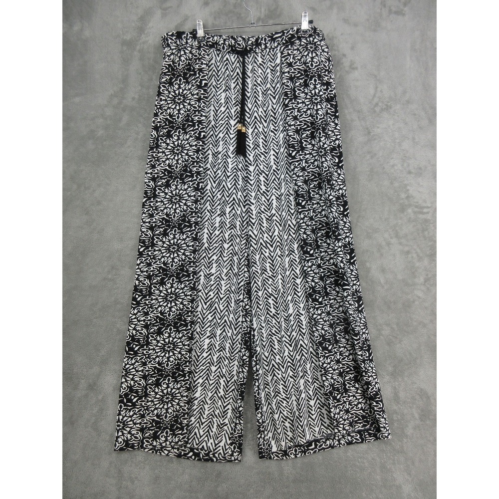 Chicos Pants Womens 3‎ US XL Floral Boho Wide Leg Tassel Tie Palazzo Vacation